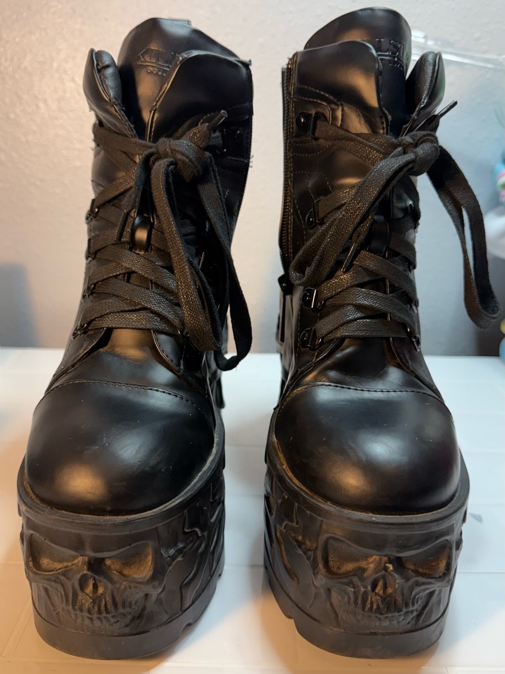 Killstar Black Platform Skull Combat Boots